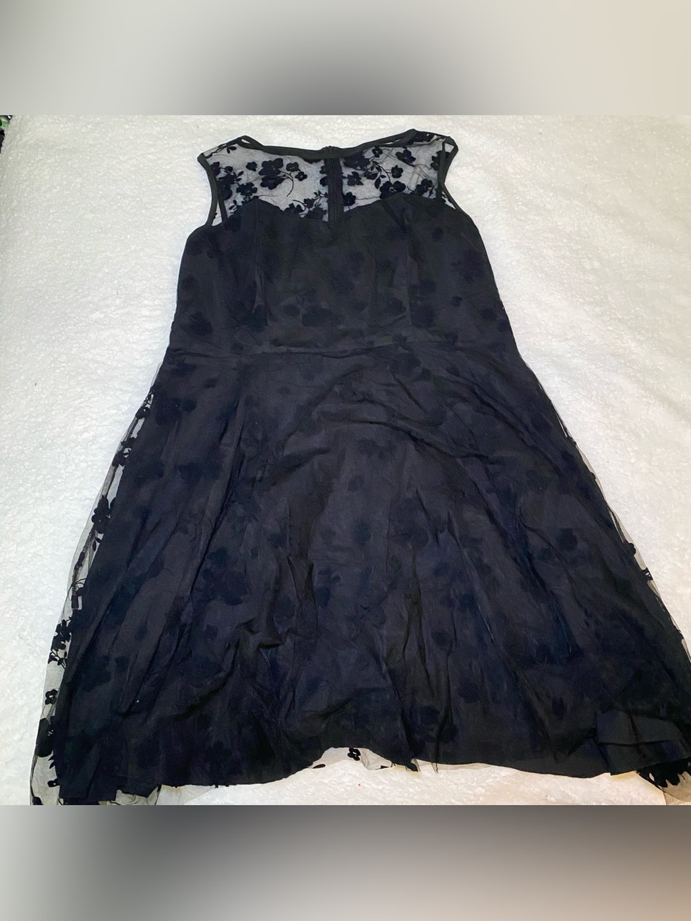Black Floral sheer overlay Fit-and-Flare Dress